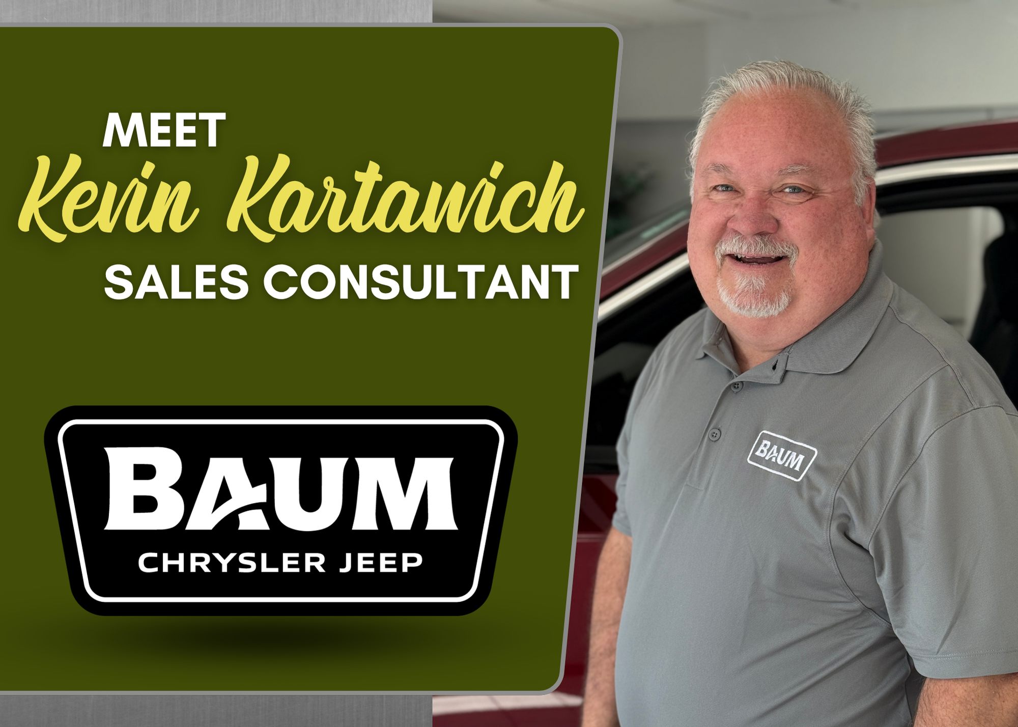 Kevin Kartawich, Baum Chrysler Jeep Sales Consultant for new and used vehicles in Clinton, IL